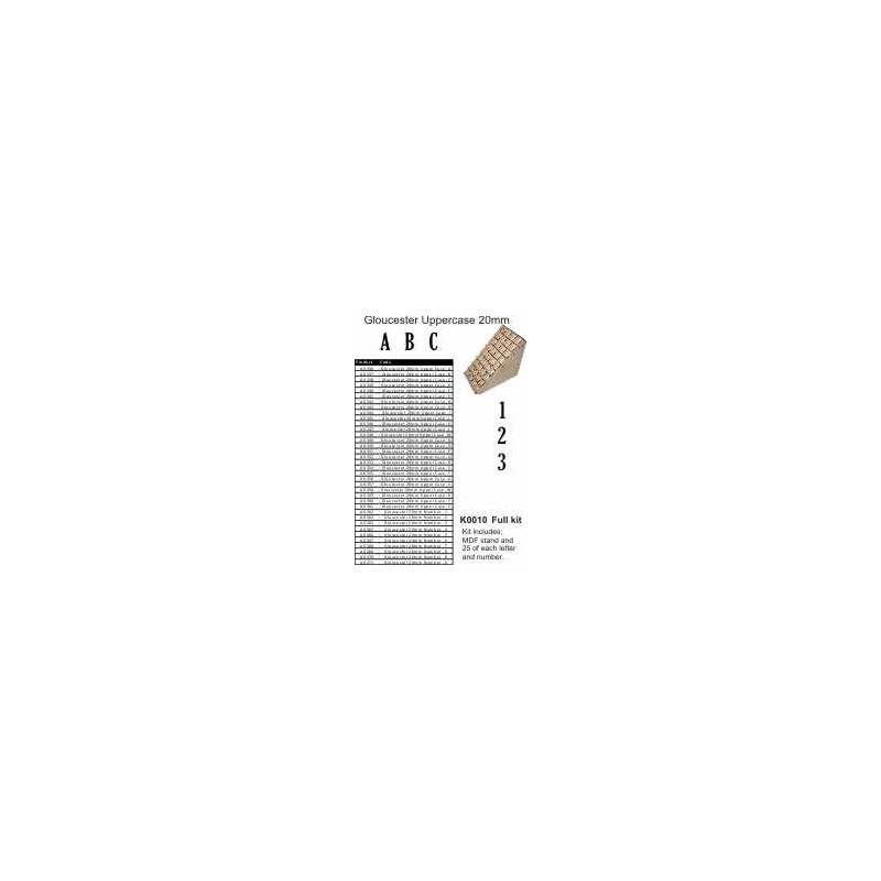 Glouster 20mm upper  - Full set Stand, A-Z,  0-9