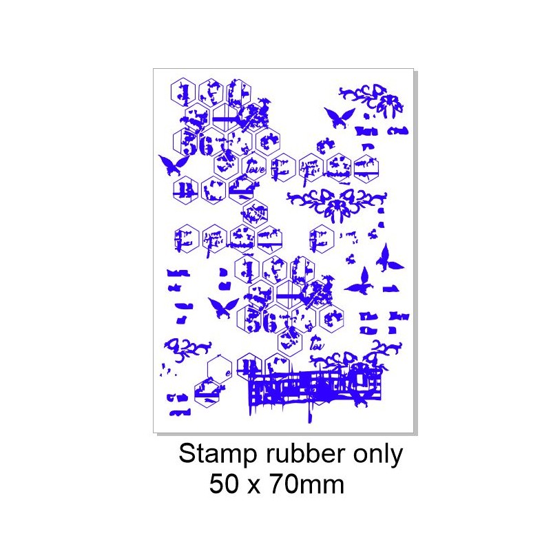 Vintage hexagon two grunge  Rubber stamp RUBBER ONLY 50 x 70mm