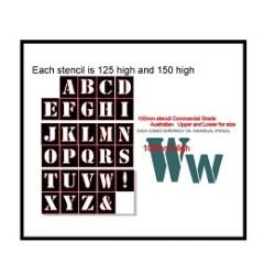 Upper case stencil 100 mm  text height , outside 125 x 150mm